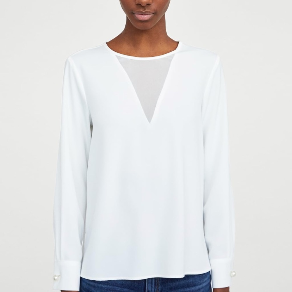 White contrast top with pearl buttons 3/$50
